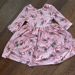 Girls Sweet Pink Candy Cane Twirl Dress